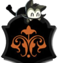 Emblema del Gremio Osiris: escudo negro con flor de lis naranja